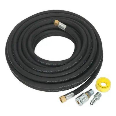 15m High Flow Air Hose Kit - 1/2 Inch BSP Unions - Coupling Adaptors and Tape