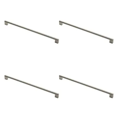 4x Round Bar Pull Handle x 14mm 448mm Fixing Centres Satin Nickel & Steel