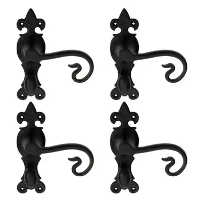 4x PAIR Forged Curled Handle on Bathroom Backplate x 51mm Black Antique