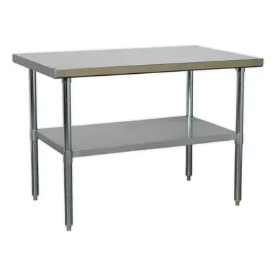 1.2m Stainless Steel Work Bench & Adjustable Storage Shelf - Kitchen Station