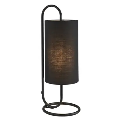 Modern Matt Black Oval Table Lamp Desk Light & Black Fabric Cylinder Shade