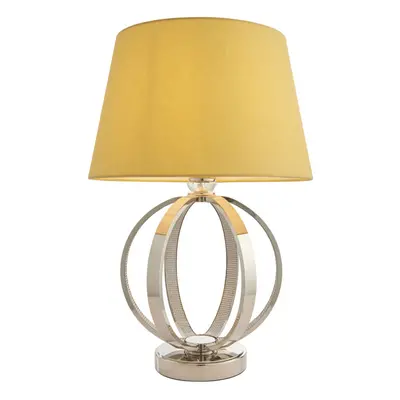 Table Lamp Bright Nickel Plate & Yellow Cotton 40W E27 GLS Base & Shade