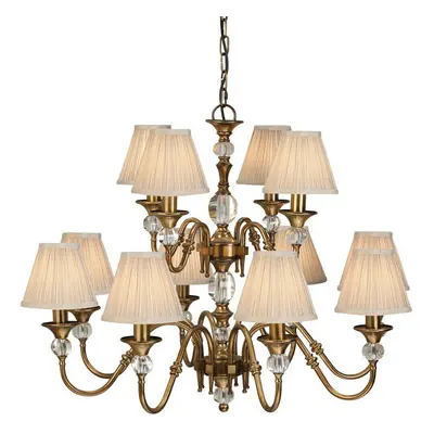 Diana Ceiling Pendant Chandelier Antique Brass & Beige Pleat Shade Lamp Light