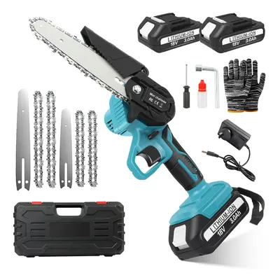 Mini Cordless Electric Chainsaw +2 x 3.0Ah Battery +Charger with 4+6inch Guide Plate+2 x4inch Ch