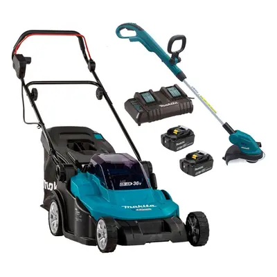 Makita DLM432CT2 Twin 18v /36v LXT Cordless 43cm Lawn Mower + Grass Strimmer 5AH