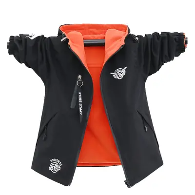 (Black, 11T) Autumn Children's Clothes Double-sided Wear Jacket Fleece Coat Boy Waterproof Windp