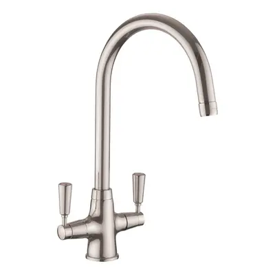 Kitchen Sink Basin Dual Lever Mono Traditional Mixer Tap Swivel Spout Brushed