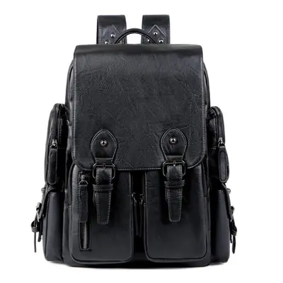 (black) Vintage Men&apos;s Soft Leather Backpack Luxury Men Business Backpack Male Waterproof Tr