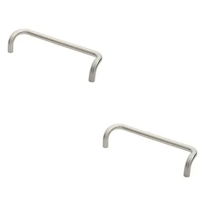 2x Cranked Door Pull Handle 19mm Dia 300mm Fixing Centres Satin Steel