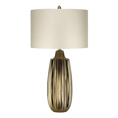 Table Lamp Pearl Textured Satin Shade & Bronze Ceramic LED E27 60W d01989