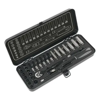 32pc BLACK SERIES Deep Socket & Ratchet Handle Set -1/4" Sq Drive Point Metric