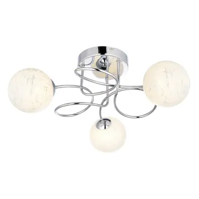 Polished Chrome Semi Flush Ceiling Light & Confetti Glass Shades Multi Arm Lamp