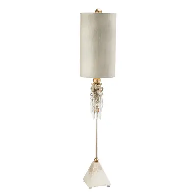 Table Lamp Pyramid Shape Sculpted with Crystal Cluster. Putty Patina LED E27 60W