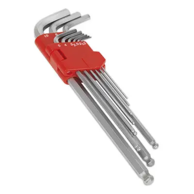 9 Piece Extra-Long Ball-End Hex Key Set - - 230mm Length - 1.5 to 10mm Size