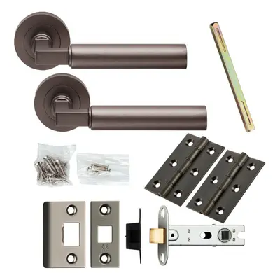 Door Handle & Latch Pack Matt Bronze Straight Round Bar Screwless Round Rose