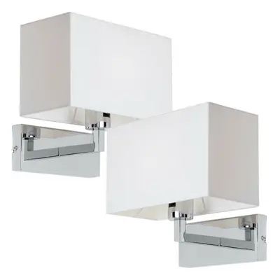 2 PACK Dimming LED Wall Light Chrome & White Shade Sleek Rectangle Lamp Fitting