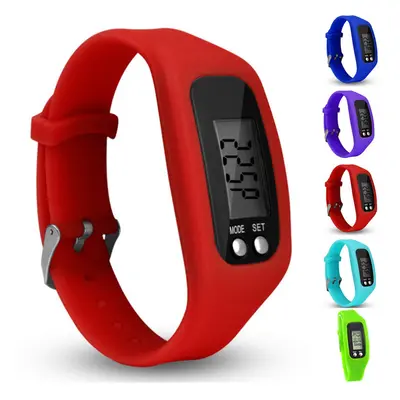 (Red) Pedometer Watch with LCD Display Step Counter Walking Running Tracker Wrist Band for Men W