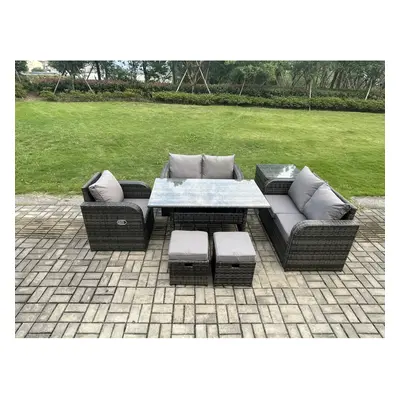 Fimous Lounge Rattan Sofa Set Outdoor Garden Furniture Oblong Rectangular Dining Table With Chai