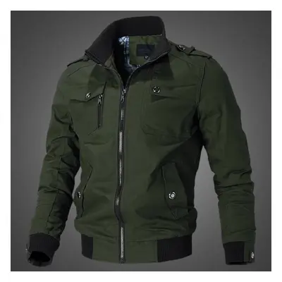 (green, 3XL) Spring And Autumn Men&apos;s Casual Jacket Stand Collar Jacket Men Workwear Jacket 