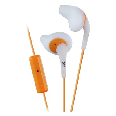 JVC White and Orange Nozzel Secure Comfort Fit Sweat Proof Gumy Sport Earbuds with long colored 