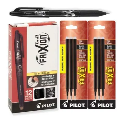 Pilot Frixion Erasable Black Gel Ink Pens Pens with Packs of Refills