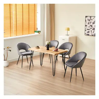 Wooden Dining Table and Grey Velvet Chairs Set With Metal Legs â Stylish Dining Room Furniture