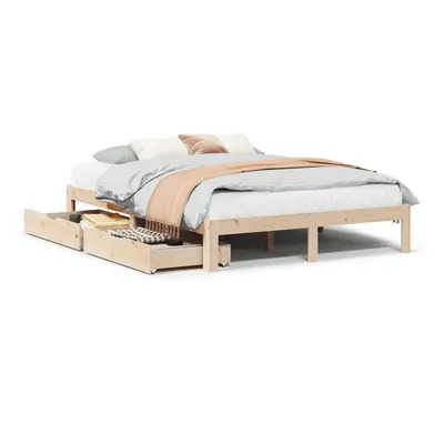 vidaXL Bed Frame with Drawers Bed Base Bedstead 140x190 cm Solid Wood Pine