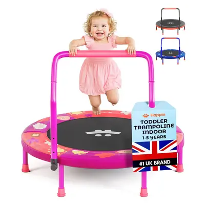 (Pink) 36" Mini Foldable Toddler Trampoline for Kids with Height-Adjustable Handle