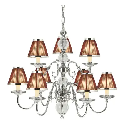 Flemish Ceiling Pendant Chandelier Polished Nickel & Brown Shades Lamp Light