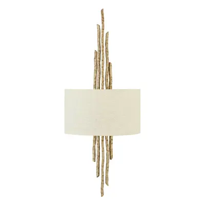 Twin Wall Light Hand Hammered Twig Effect White Shade Champagne Gold LED E14 60W