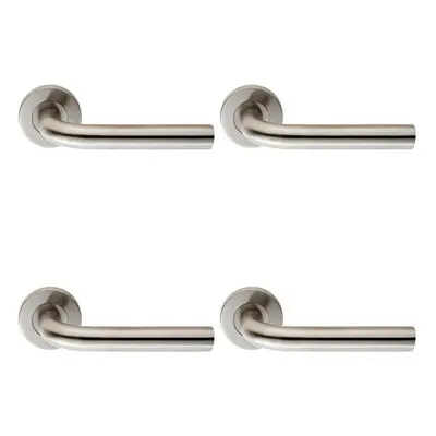 4x PAIR 19mm Straight Round Bar Handle on Round Rose Concealed Fix Satin Steel