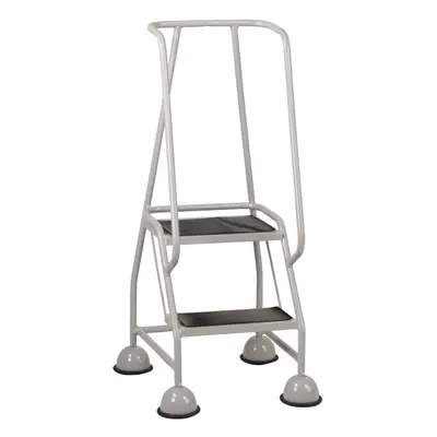 2 Tread Mobile Warehouse Steps GREY 1.19m Portable Safety Ladder & Wheels