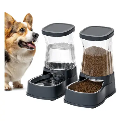 (Set (3.85L*2), Dark Grey) 3.85L Automatic Cat Feeder and Dog Water Dispenser Set, Cat Bowls wit