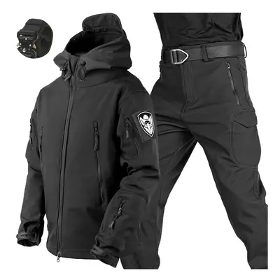 (Black Suit X5, 5XL 115-125kg) Waterproof Hiking Tracksuit Set for Men Sharkskin Army Jackets Ca