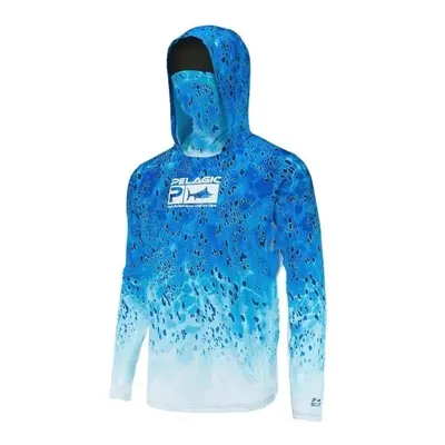 (L, 8) Pelagic Fishing Clothes UPF 50+ Hooded Face Mask Fishing Shirts Men's Outdoor Summer Sun 