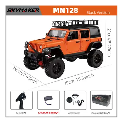 (Orange-1B1200) MN128 1/12 RC Car 4WD Jeep Model 2.4G Remote Control LED Light 4X4 Off Road 4WD 