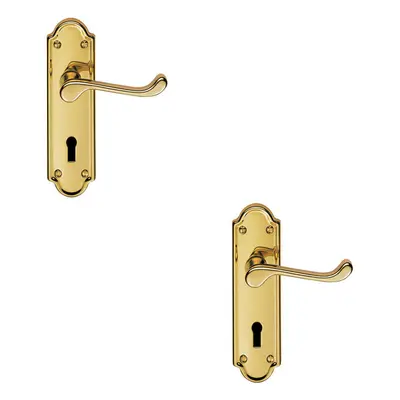 2x PAIR Victorian Upturned Handle on Lock Backplate x 47mm Polished Brass