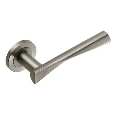 PAIR Angular Twisted Lever on Round Rose Concealed Fix Satin Stainless Steel