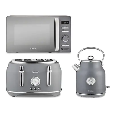 Tower Renaissance Grey Kettle Slice Toaster & 800W Microwave Set