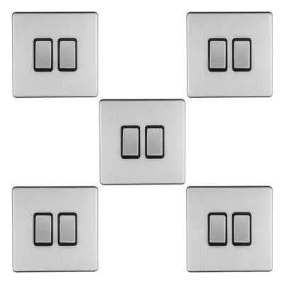 5 PACK Gang Single Light Switch SCREWLESS SATIN STEEL Way 10A Slim Rocker