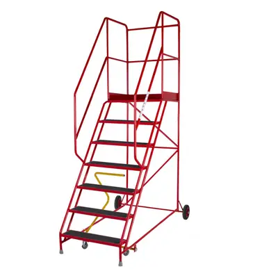 7 Tread HEAVY DUTY Mobile Warehouse Stairs Anti Slip Steps 2.58m Safety Ladder