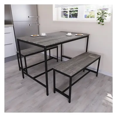 (Grey) Roslyn Seat Home Dining Table & Stool Bench Set