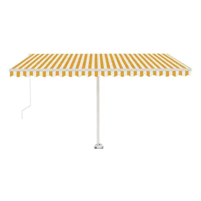 vidaXL Freestanding Manual Retractable Awning 450x300 cm Yellow/White Shelter