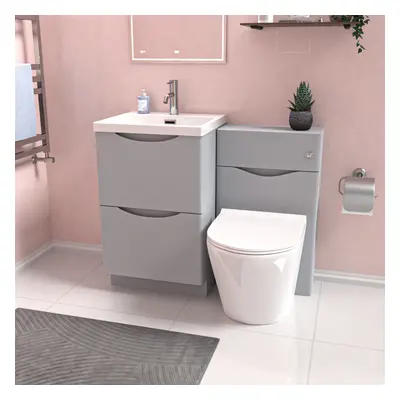 Nes Home Matte Grey 1000mm Freestanding Basin Vanity WC Unit & Round BTW Toilet