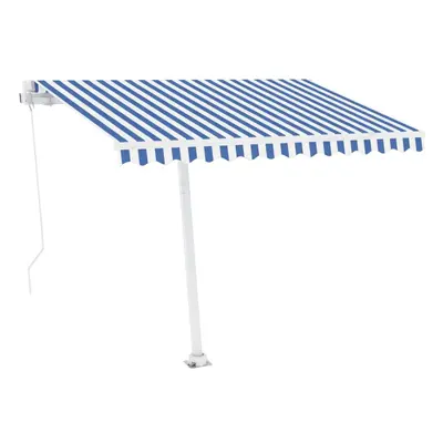 vidaXL Manual Retractable Awning with LED 300x250 cm Blue and White Shelter