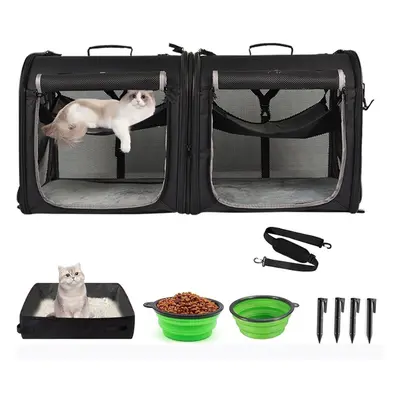 (Medium, 2.0 Black) Portable 2-in-1 Pet Carrier for Medium Dogs Large Cat Cats Travel Double Dog