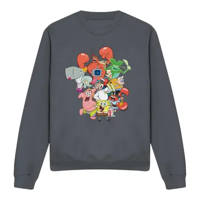 (M, Charcoal) SpongeBob SquarePants Unisex Adult The Whole Gang Sweatshirt