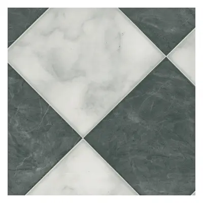 (2m(6'6") X 2m(6'6")-4mÂ², White Black Chequers 02) Stone Tile Effect NonSlip Lino Vinyl Floorin