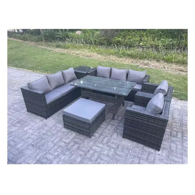 Fimous Garden Furniture Rattan Lounge Sofa Set Patio Rectangular Dining Table with Armchair Side