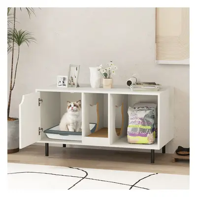 Cat Litter Box Enclosure Large Hidden Cat Washroom With Storage-White